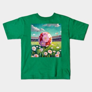 watercolor flowers football on football field Kids T-Shirt